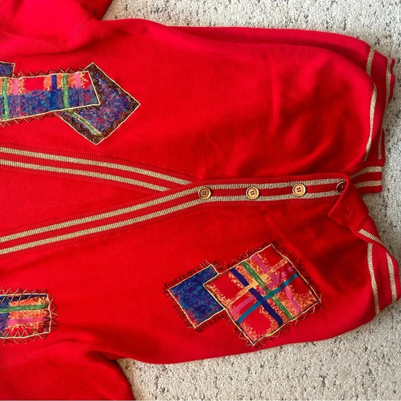 I.B Diffusion vintage cardigan M patchwork is crazy! Oversized and shoulder pads - Picture 4 of 13